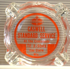 STANDARD OIL EAU CLAIRE WISCONSIN GLASS ASHTRAY SIGN VINTAGE 1960s GAS STATION