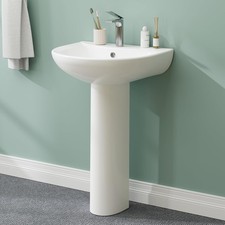 White 20 Inch x 17 Inch Pedestal Sink Combo with Overflow  Single Faucet Hole