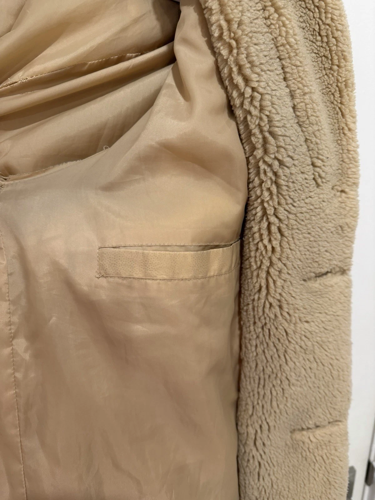 Topman Man’s Beige Borg Fleece Long Overcoat Button Front Pockets L Chest 40-42 - product detail image 12