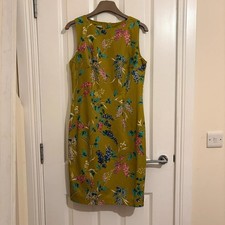 Hobbs size 12 dark mustard floral sleeveless shift dress workwear #123
