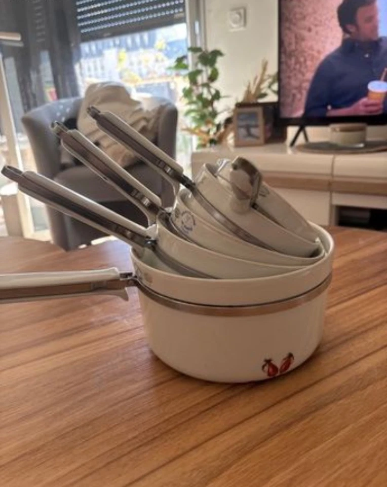 SERIE DE 5 CASSEROLES EN PORCELAINE DE PARIS ALUMINITE FRUGIER LIMOGES * - Photo 2/4