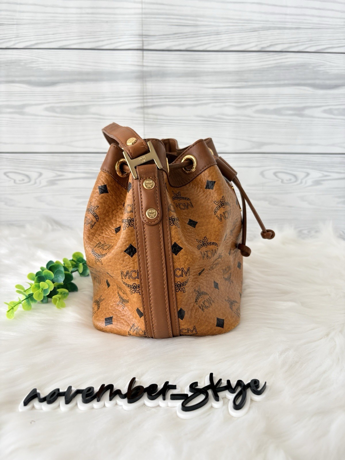 MCM Cognac Visetos Drawstring Bucket Bag — image 13