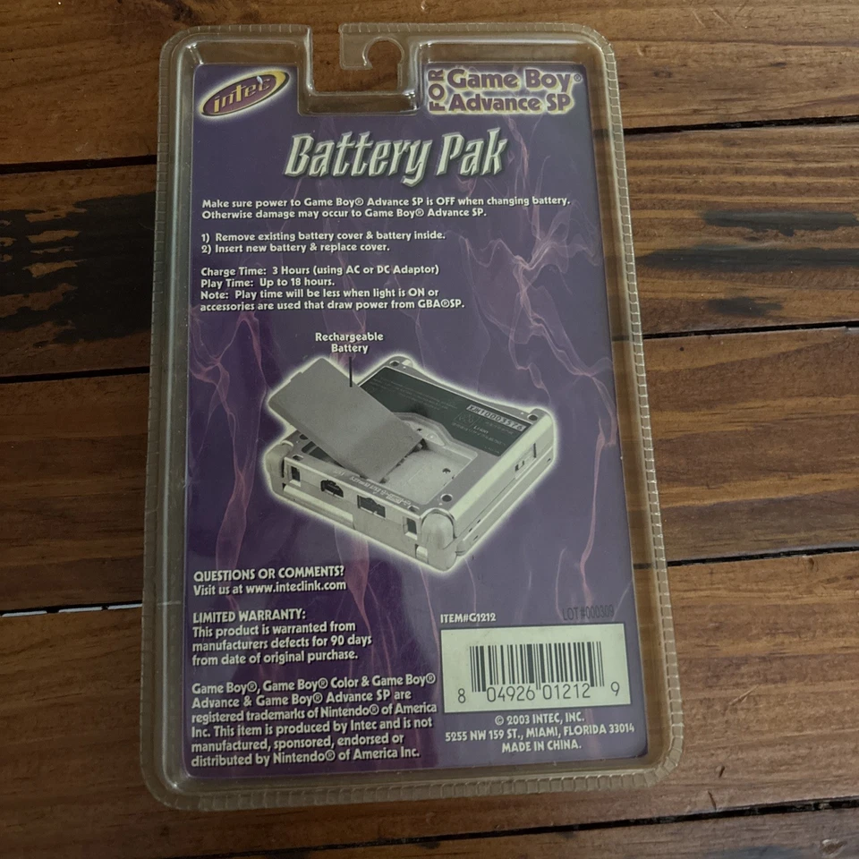 Batería recargable Intec para Nintendo Gameboy Advance SP Foto 2 de 2