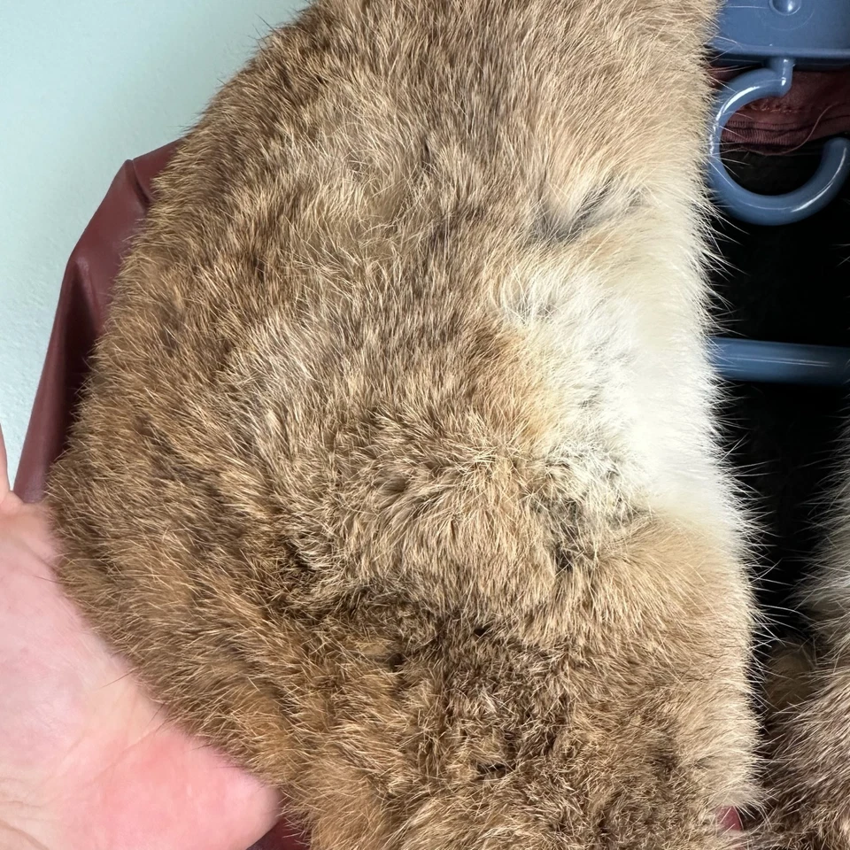 复古 60 年代 70 年代女式 S\M? 皮革风衣正品狐狸毛领腰带 — 第 4/4 张图片