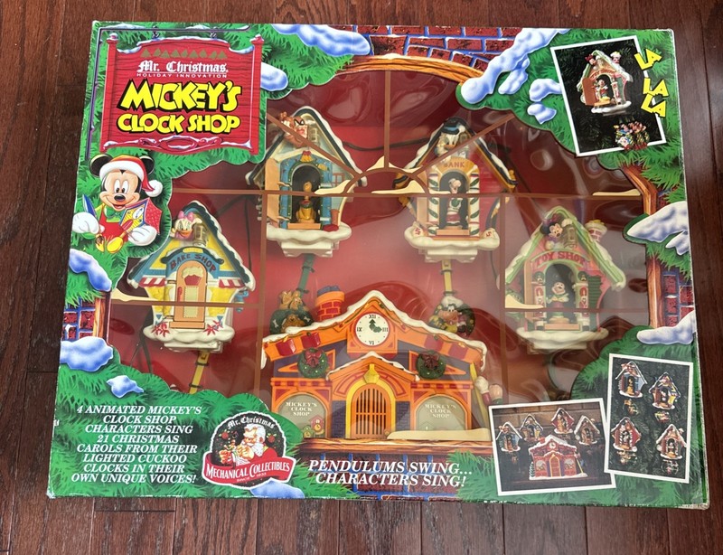 NIB Vintage 1993 Mr. Christmas Disney Mickey's Clock Shop Animated Musical Set