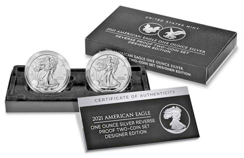 2021 American Eagle Reverse Proof Siver 2 Coin Set Designer Edition 21XJ / OGP