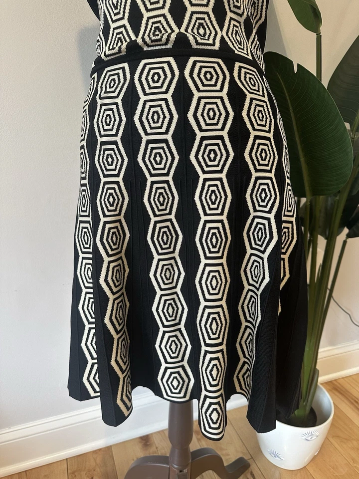 Vestido Rosa Tartán Blanco y Negro Hexágono Nuevo con Etiquetas Tejido Ajuste Acampanado XS Foto 3 de 4