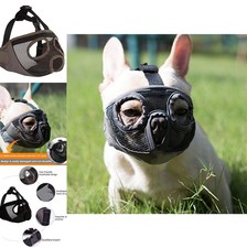 Short Snout Dog Muzzle Adjustable Breathable Mesh Grey Size M Bulldog Pug