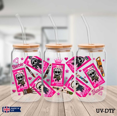 Horror Killers UV DTF Aufkleber - 16oz Libbey Dose Glasfolie yn655