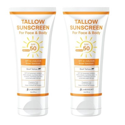 Beef Tallow Sunscreen with Mineral SPF 50 3oz x 2 Instant Sun Protection Non Na