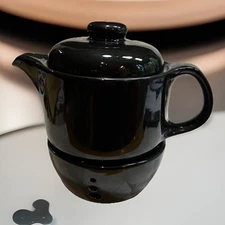 Minimalist Basic Black Ceramic Teapot With Warmer And Lid 3pc