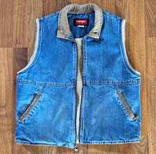 Vintage Wrangler Hero Men's Sherpa Lined Full Zip Vest Stand-Up Size Large
