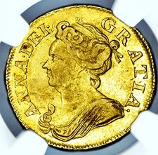 LOVELY QUEEN ANNE 1713 FULL GOLD GUINEA... NGC Extra Fine 45