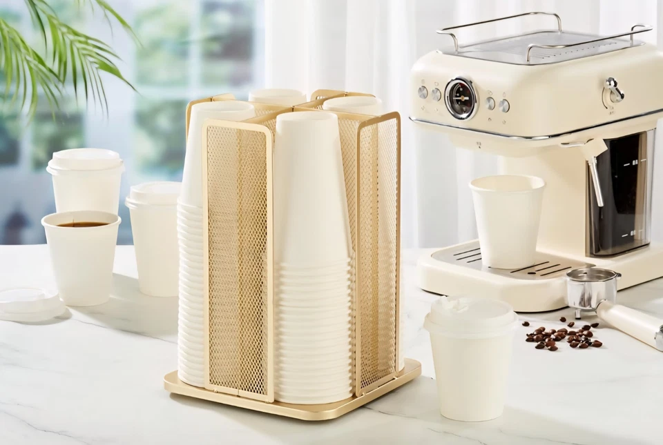 Organizador de almacenamiento de taza y tapa de papel organizador de almacenamiento de taza de café giratorio 360 Di Foto 2 de 3