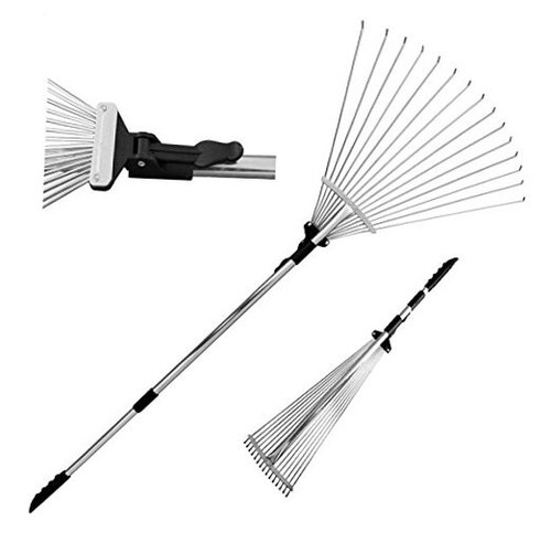 J16A Telescopic Metal Rake, 63 Inch Adjustable Folding Leaves Rake for Quick - Picture 1 of 8