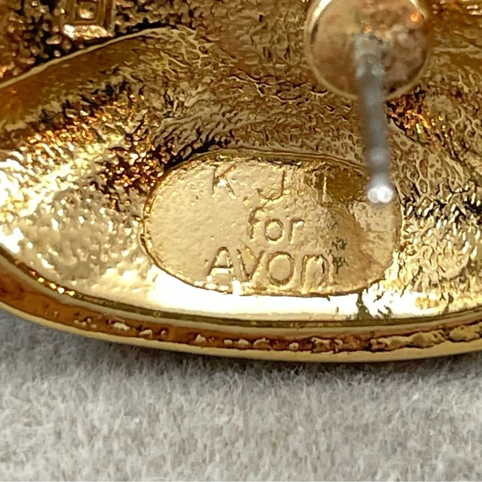 Pendientes vintage Kenneth Jay Lane para Avon vidrio verde cabujón esmalte gris Foto 2 de 4