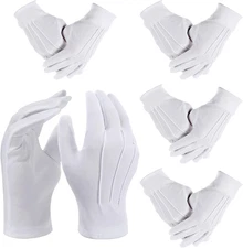 5 Pairs White Dress Gloves for Men, Formal Parade Usher Gloves for Events, Unifo