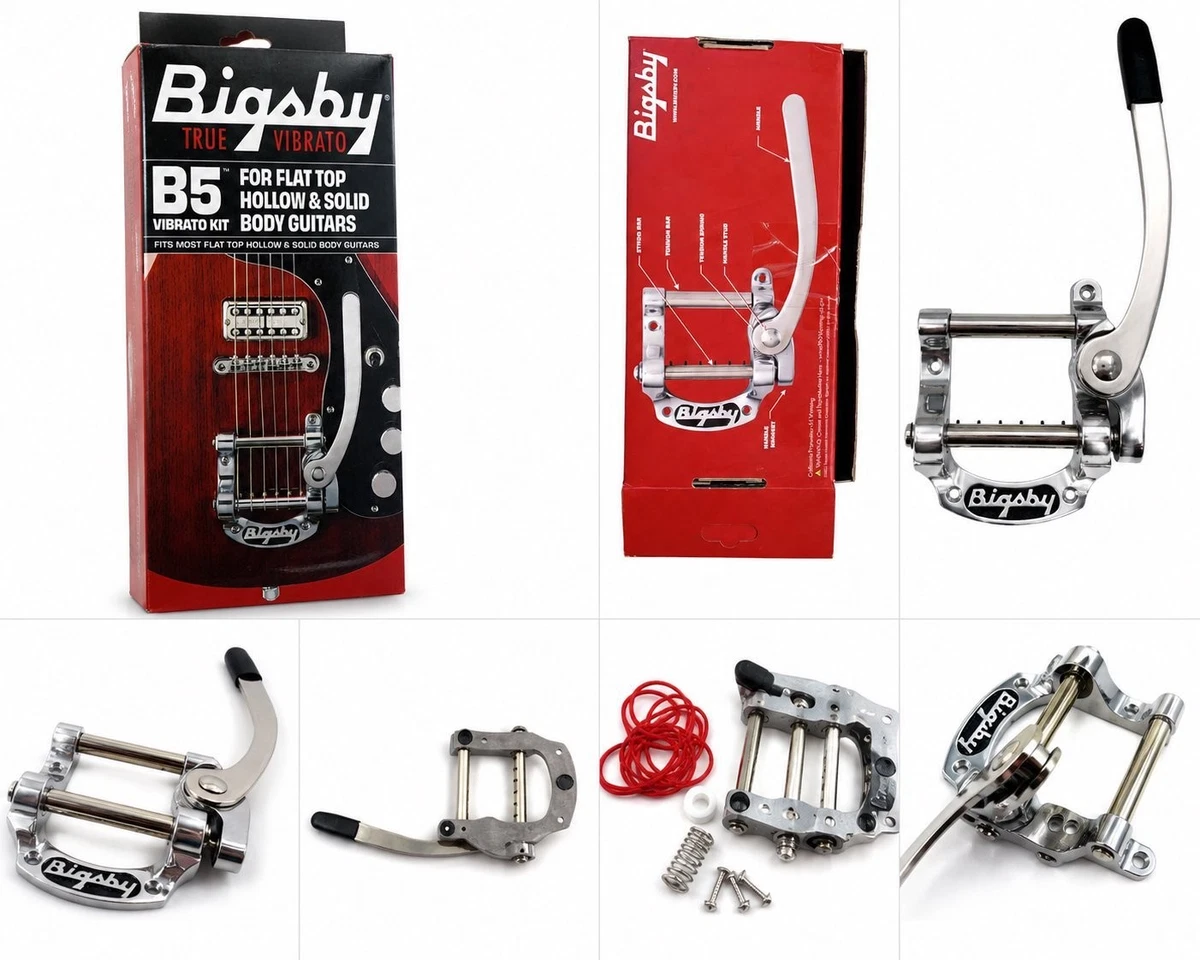 Bigsby B5 Trémolo Vibrato Cordal Aluminio Pulido Tapas Planas EE. UU. Caja Abierta