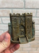 Vintage Brass Castle Tower Medieval Door Knocker 3" x 3" - Mid-Century