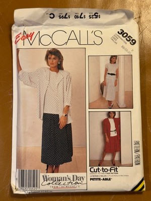 McCall s Easy 3059 Pattern Misses Unlined Jacket Top Skirt Sizes 16-18-20 Uncut
