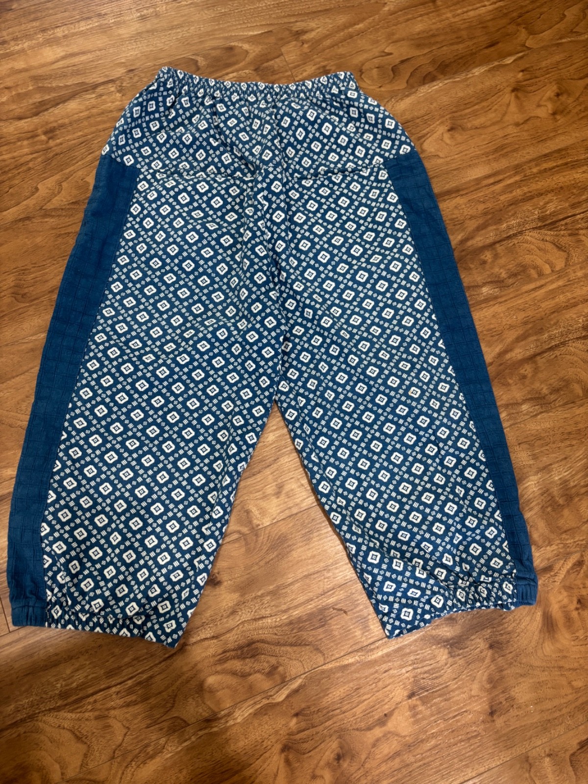 Unique Barrel Patchwork Pants Blue White Pattern … - image 2