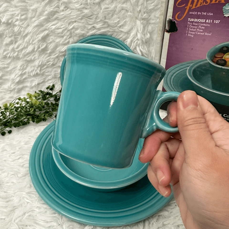 Vajilla FIESTA genuina turquesa de 4 piezas vintage en caja Foto 2 de 4
