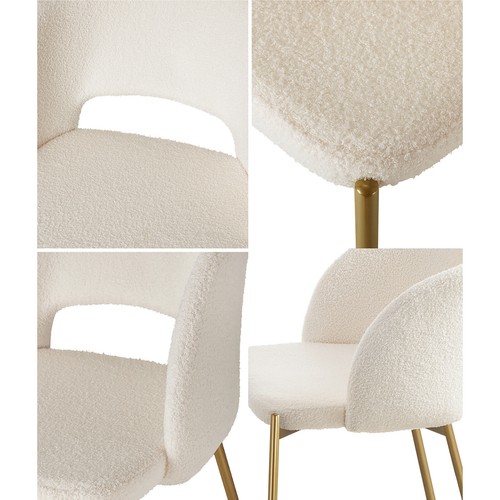 Oikiture 2x Armchair Dining Chair Accent Chairs Tub Armchairs Sherpa White&Gold - Picture 3 of 10