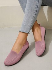 Women's Knitted Breathable Pink Casual Flats Loafers Shoes Fashion Comfort