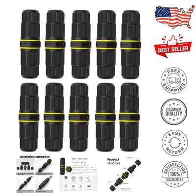 High-Quality PA66 IP68 3-Pole Cable Connectors for Landscape Lighting 10-Pack