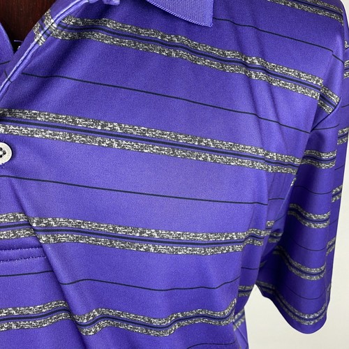 PGA Tour Mens Golf Sports Polo Shirt Purple Grey Striped Logo Sleeve Size XXL - Picture 3 of 7