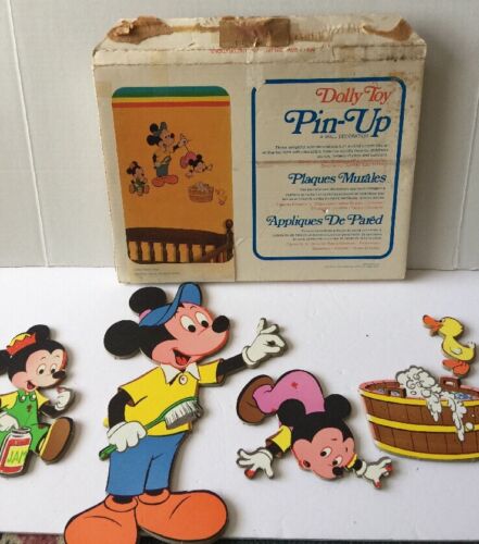 Mickey Mouse Vintage 1975 Nursery Wall Plaque Pin-Up Disney Bath Time Dolly Toy - Picture 1 of 11