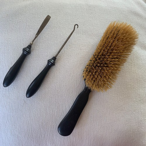 Late 1800's 3-piece Vanity / Dresser Set, Ebony Wood w Sterling Silver Appliqué - Picture 3 of 3
