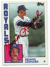 Dennis Leonard Autograph (Red) On a 1984 Topps Kansas City Royals (Read!)