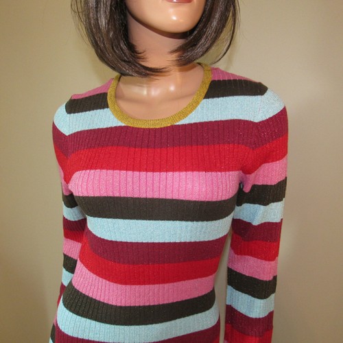BlankNYC Cotton Metallic Sweater Dress Multi Stripe MEDIUM NWOT - Picture 2 of 5