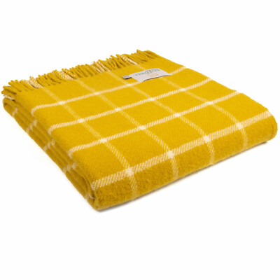 TWEEDMILL TEXTILES 100% Wolle Schlafsofa Decke KARIERT KARIERT GELB CREME ÜBERWURF