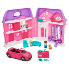 New!! Kid Connection Folding Dollhouse with Family Car 21 Pieces  Interactive!