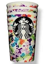 2016 STARBUCKS STACKED FLORAL CUPS DESIGN CERAMIC TRAVEL TUMBLER 10 oz MINT!