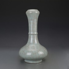 9.9" Good Chinese Jingdezhen Official Ware Green Glaze Porcelain Garlic Vases