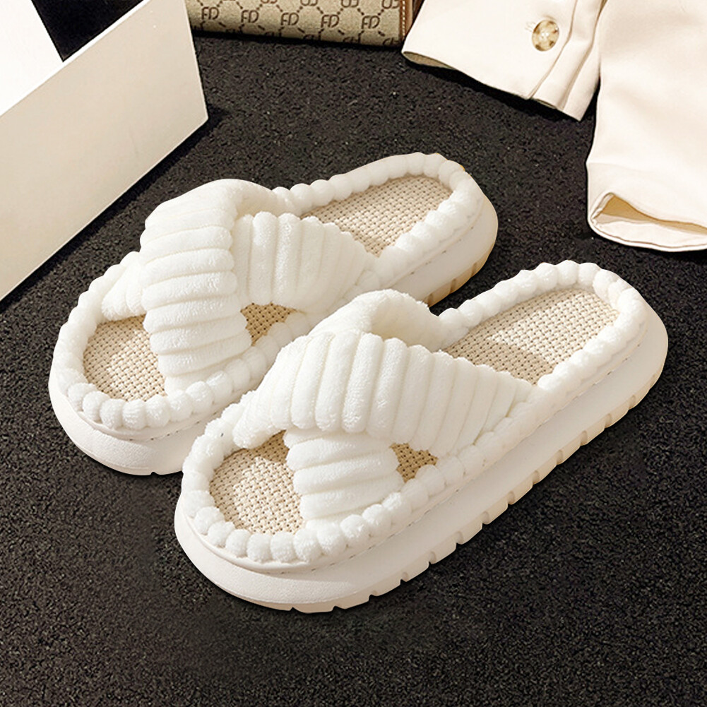 APL Scarpe Slip On Donna Pantofole a Fascia Croce in Peluche Articoli per la Casa (Bianco 44 45)