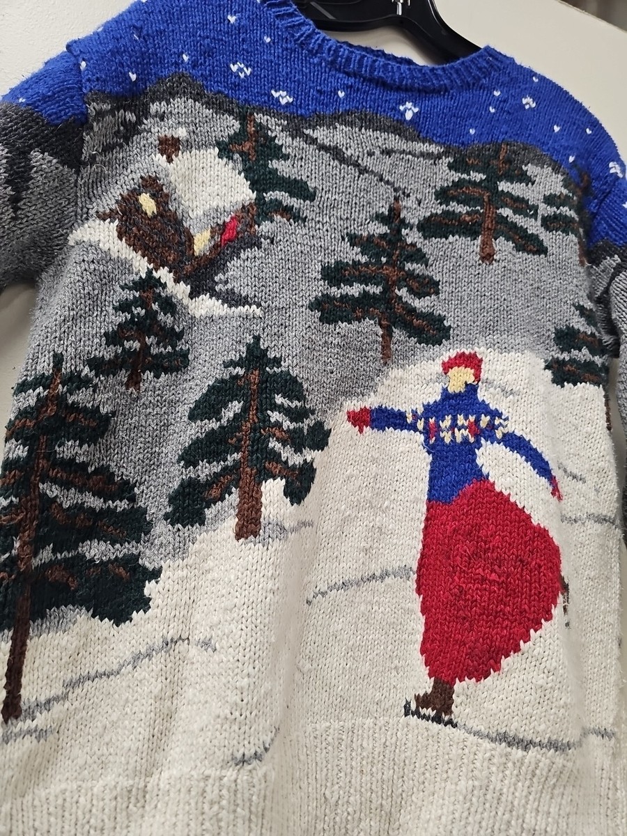 Vintage Jones New York ICE SKATE SKI CHRISTMAS Sweater Hand