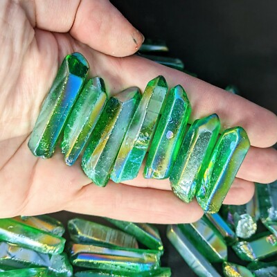 Green Aura Quartz Crystal Points Wands Rich Green Aura Points 100g Bulk Crystal