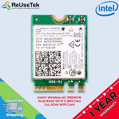 Intel  Wireless-AC 3165NGW Dual Band Wi-Fi 5 (802.11ac) 2.4, 5GHz WiFi Card