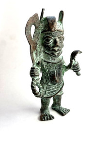Heavy Benin Bronze Warrior Figure from Kingdom of Benin (Nigeria) 6.5" tall.