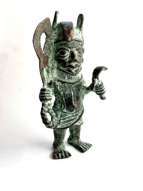 Heavy Benin Bronze Warrior Figure from Kingdom of Benin (Nigeria) 6.5" tall.