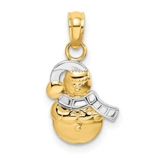 10k Yellow Gold and White Gold Snowman with Hat and Scarf Charm Pendant Charm