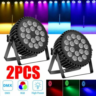 2PCS UKING 200W Stage Lighting RGBW 18LED PAR Can DMX DJ Disco Party Show Light