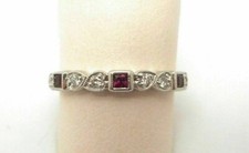 Princess Cut Ruby & Lab Created Diamond Half Eternity Engagement 925 Silver Ring