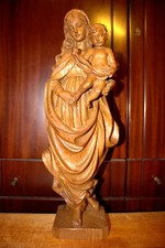 Antique 20" hand carved wood virgin Mary our lady Jesus statue sculpture figure