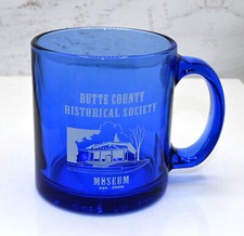 Butte County CA Historical Society Museum Blue Glass Coffee Mug Made in USA