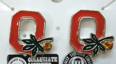 NCAA OSU Ohio State Buckeyes Pierced Earrings 2 Crystal Stones Silver Pl USA NEW